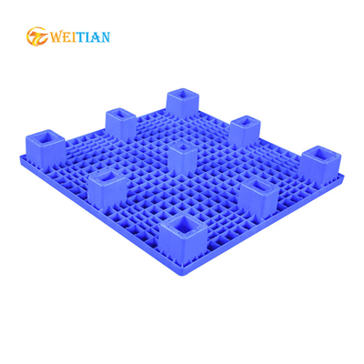 2000Kg Yük Düz Enjeksiyon Paleti 100 X 100 Cm HDPE Mavi Malzeme