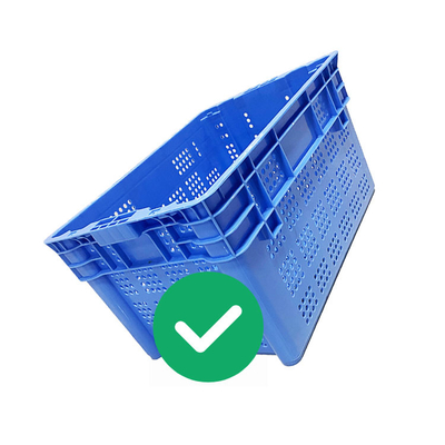 HDPE Mavi Plastik Hareketli Kasa 50Kg Yük Deniz Ürünleri Sınıfı Havalandırmalı Nestable