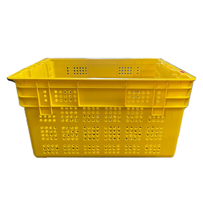 600 X 400 X 315mm Meyve Plastik Kasalar Sarı Renkli HDPE Hareketli Kasalar