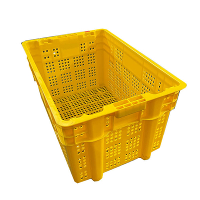 600 X 400 X 315mm Meyve Plastik Kasalar Sarı Renkli HDPE Hareketli Kasalar